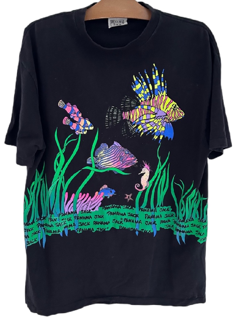 Vintage Panama Jack Tropical Fish Graphic T-Shirt USA One Size 90s Single Stitch